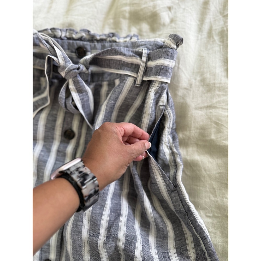 Christian Siriano Linen Stripe Button Front Midi Skirt Coastal Cottagecore M - Picture 4 of 7